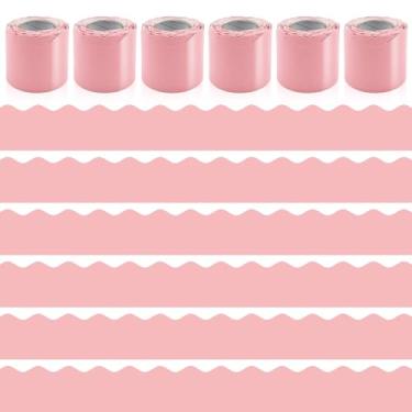 Imagem de 6 rolos de bordas de quadro de avisos, para quadro branco escolar, cortiça, quadro-negro, parede (rosa claro)