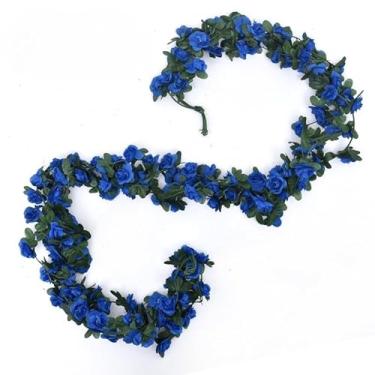 Imagem de Kit Corrente de Rosas Artificiais Decorativas – 2,5m com 45 Flores Realistas para Decoração de Casamento, Festa, Jardim e Varanda(Azul,2)