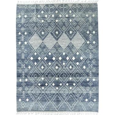 Imagem de Shahbanu Rugs Tapete oriental de lã atado à mão com estampa de influência berbere marroquina azul claro (2,5 m x 20,3 cm)