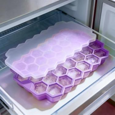Imagem de Bandejas de cubos de gelo para freezer com tampa – Bandeja de silicone multicolorido com tampa para pequenos cubos de gelo, cubo de gelo reutilizável de fácil liberação em balde de gelo para xícara de