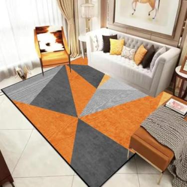 Imagem de Tapete geométrico laranja para sala de estar, decoração de casa, quarto, tapetes grandes, laváveis, antiderrapantes, para sala de estar, piso, porta (5,2 x 7,5 pés (160 x 230 cm)/Flanela 6)
