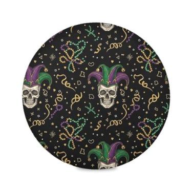 Imagem de Wassud Jogo americano Skulls Mardi Gras tapetes de mesa redondos para cozinha e jantar tapetes laváveis resistentes ao calor decoração de mesa 39 cm