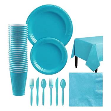 Imagem de Descartável para 20 Convidados Pratos de Papel Garfos Faca Colheres Copos Guardanapos Toalha Mesa Plástico Grau Alimentar Festa Aniversário Formatura