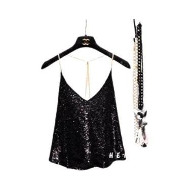 Imagem de Top Feminino De Verão Com Lantejoulas, Alças Finas, Decote Baixo E Cai