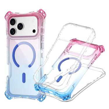 Imagem de Capa protetora 3 em 1 com airbag nos quatro cantos para iPhone 17, 14, 15 Plus, 13, 12 Pro Max, com ímã e efeito degradê (para iPhone 16 Pro/Rosa e Azul)
