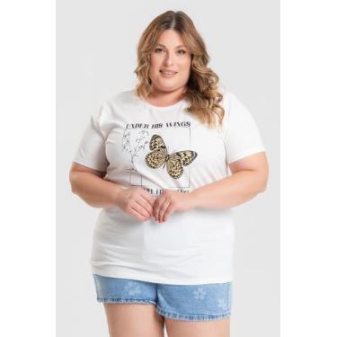 Imagem de T-shirt Feminina Plus Size 100% Algodão Estampada "UNDER HIS WINGS" - 