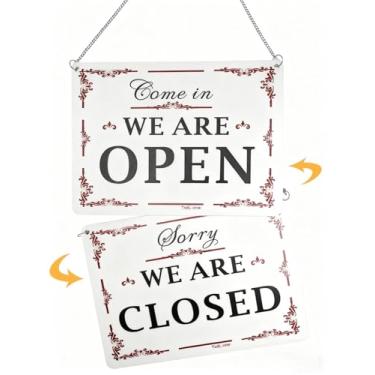 Imagem de Placa aberta fechada para negócios, placa dupla face 25 x 18 cm, acrílico premium com corrente suspensa para porta ou janela de loja, impermeável, sem desbotamento, 2 mm de espessura