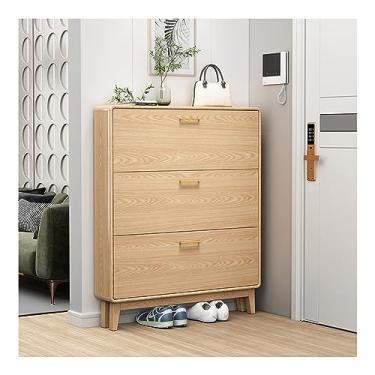 Imagem de Armário organizador de sapatos estreito para entrada moderna de madeira, suporte para sapato, organizador de sapatos com 3 prateleiras de armazenamento dobráveis, para armário estreito, entrada (