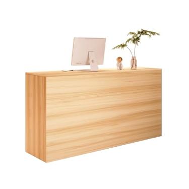 Imagem de Balcão de recepção moderno, balcão frontal com balcão, gavetas com trava, mesa de computador de balcão de varejo, mesa de recepção, para hotel de salão de beleza (natural, 80 x 42 x 92 cm)