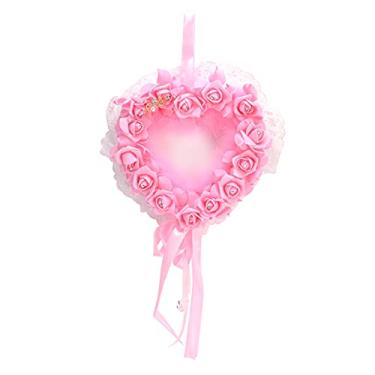 Imagem de Grinalda artificial em forma de coração, decorações de casamento de flores de seda, buquê de flores falsas duráveis ​​para cerimônia de festa de aniversário de casamento, (Rosa)