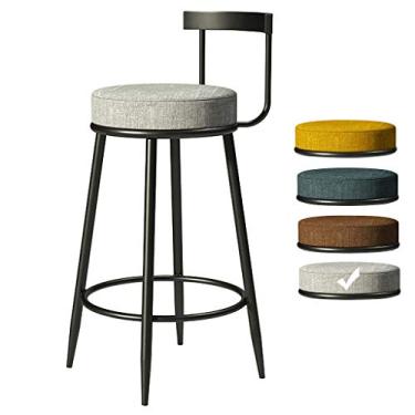 Imagem de Banqueta de bar de linho têxtil estilo industrial com apoio para os pés banco alto - pernas pretas antiderrapantes para cozinha, cadeira de jantar, balcão de café da manhã