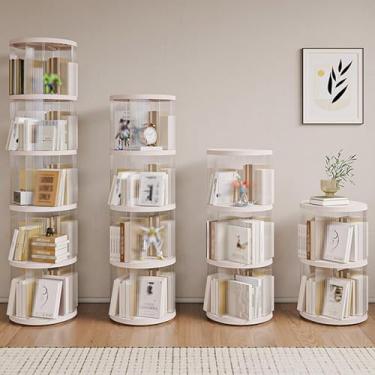 Imagem de Estante giratória transparente de 360°, prateleira de armazenamento de grande capacidade para coleções/livros/ornamentos, sala de estar quarto armário de armazenamento (círculo branco, 3º andar)