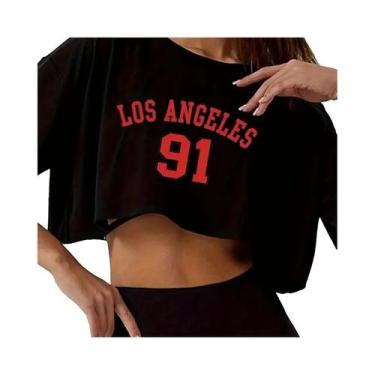Imagem de Camiseta Esportiva Feminina Los Angeles 91 Com Estampa Gráfica, Decote