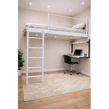 Imagem de Cama Suspensa de Solteiro M1 Branca Com Luzes de Leds - Carpintaria Mo