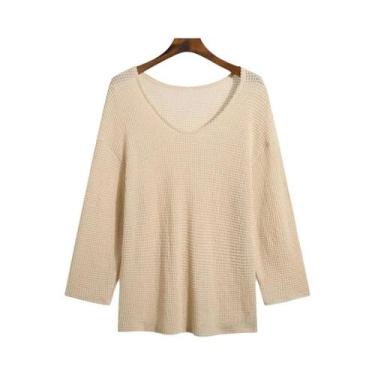 Imagem de Camiseta Masculina De Luxo Em Tricô Para Outono, Gola V, Manga Longa, 