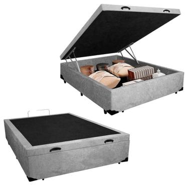Imagem de Base Box Baú Casal Santo Box Suede Cinza 47x138x188