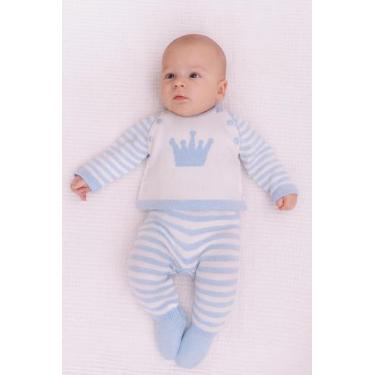 Imagem de Conjunto Saída Maternidade macacao salopete Manta Príncipe artesanal -