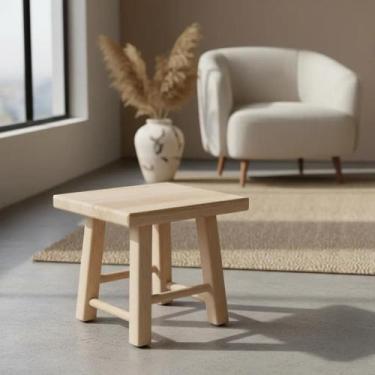 Imagem de Banquinho Infantil em Madeira Pinus Cru Banqueta Baixa Artesanal 24x21