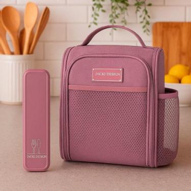 Imagem de Kit Lancheira Térmica + Porta talher Marsala Bolsa Marmita Fecho Duplo