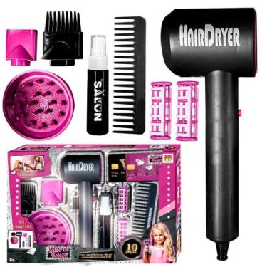 Imagem de Brinquedo Salão Beleza Secador Sai Ar Hair Vip 10 Peça Pilha - DM Toys