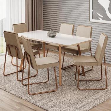 Imagem de Conjunto Sala De Jantar 6 Cadeiras Cilícia Carraro Gelo E Rosê - MÓVEI