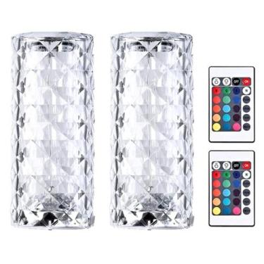 Imagem de Kit 2 Luminárias de Mesa Abajur Tipo Cristal Diamante Luz LED Multicol