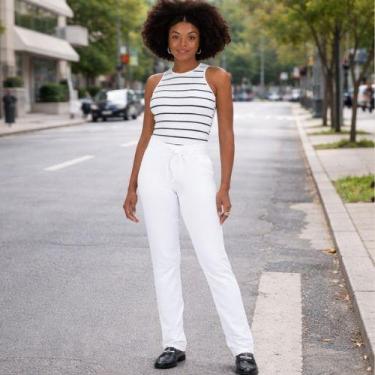 Imagem de Calça Básica Feminina Reta Moletom Stretch Flanelado Malwee, M, Branco
