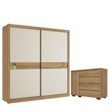 Imagem de Guarda Roupa Casal Copenhagen 2 Portas Capuccino Off White Cacau Flex e Cômoda com Porta Aurora Capuccino - THB