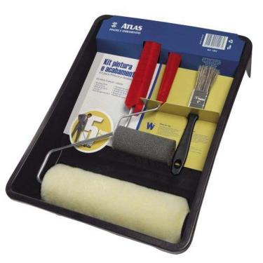 Imagem de Kit Pintura 5 Peças 1002 com Bandeja 23CM e Rolo 23CM Lã Poliéster para Paredes Atlas