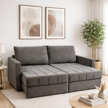 Imagem de Sofá Cama Retrátil e Reclinável com Baú 3 Lugares 220cm Corozal Espresso Móveis Bouclê Cinza Amarronzado