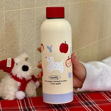 Imagem de Garrafa Térmica De Aço Inoxidável Vermelha Fosca Com Design De Cachorr