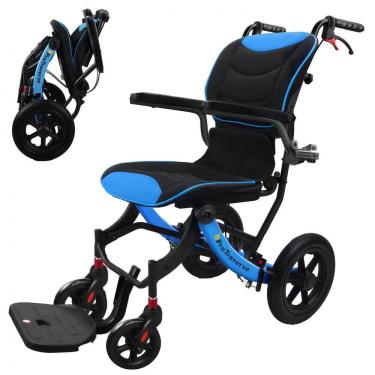 Imagem de Cadeira de Rodas para Adultos ProTraverse Azul e Preta Dobrável Leve com Almofadas Removíveis Viagem Todos os Terrenos