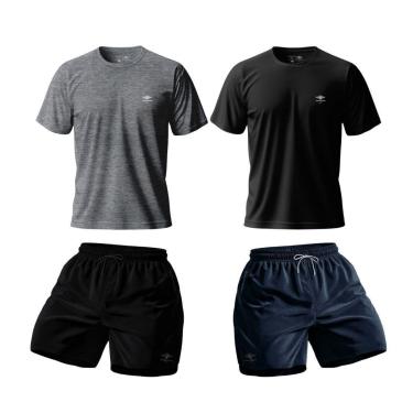Imagem de Kit 2 Masculino Camisetas Dry Academia E 2 Shorts Mauricinhos Treino Praia Verão Básico...