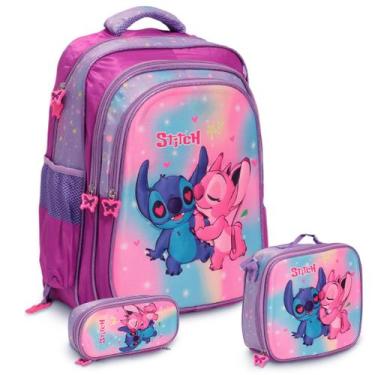Imagem de Kit Mochila Infantil Escolar Costas Stitch Passeio Creche - Plike, Sti