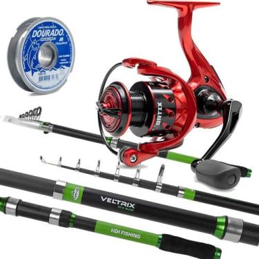 Imagem de Kit Pesca Iniciante Molinete Vara Telescópica Vertix Linha Mono Cor:Ve