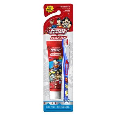 Imagem de Kit gel dental dental clean 50g + escova justice league + 3 anos