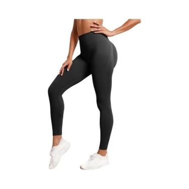 Imagem de Leggings Esportivas Femininas Sem Costura De Cintura Alta, Efeito Leva
