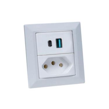 Imagem de Espelho Duplo Chanfrado 1 Tom 20A 2 Usb 9.0A - CONNECT CAIXA TOMADA, B
