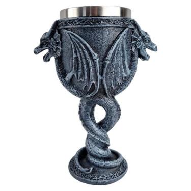 Imagem de Taça Dois Dragões Resina 180ml 3d Em Aço Inox Decorativa Preto - Tenda