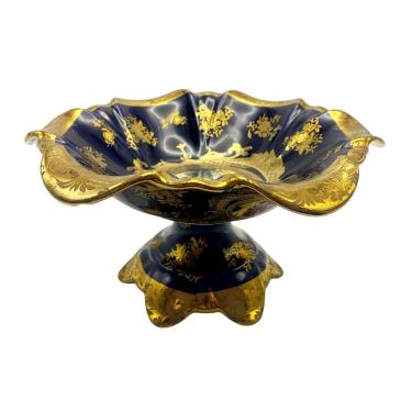 Imagem de Centro de Mesa em Porcelana Limoges Azul com Dourado 14x26cm Mesa Posta