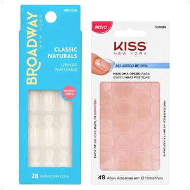 Imagem de Kit Kiss New York: Unhas Postiças Quadrado Curto Courage e Abas Adesivas De Unhas