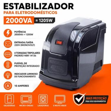 Imagem de Estabilizador para Eletrodoméstico 2000Va Saída 220V Regula Tensão Pre