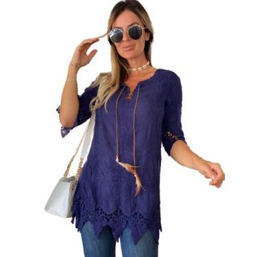 Imagem de Blusa Camisa Importada Renda Algodão Moda Praia Levinha / Saida de Pra