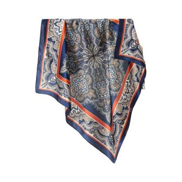 Imagem de Lenço De Seda Satinado Feminino De 70cm Com Estampa De Flor De Caju, A