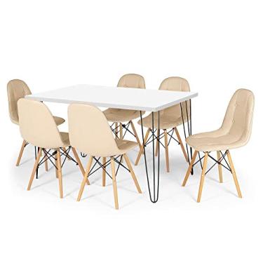 Imagem de Conjunto Mesa de Jantar Hairpin 130x80 Branca com 6 Cadeiras Eiffel Botonê - Nude