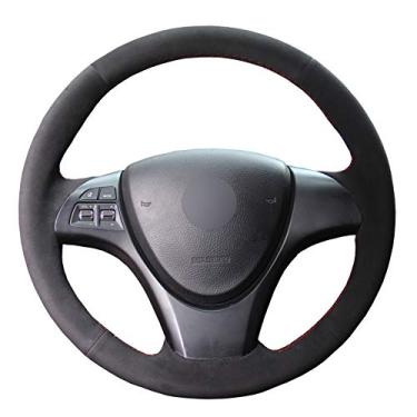 Imagem de MVMTVT Capa de volante de carro para Suzuki Kizashi 2010-2015, capa de volante de carro costurada à mão DIY camurça preta