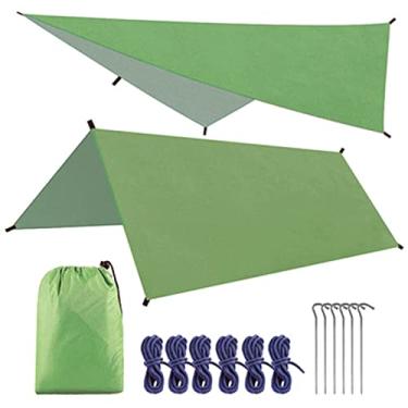 Imagem de Foern Lona de barraca portátil, PU 1500 mm impermeável, abrigo de lona leve para acampamento, lona para acampamento, mochila e aventura ao ar livre, verde, 3 x 3 m