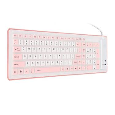 Imagem de Teclado de silicone dobrável, teclado de silicone com fio USB, teclado dobrável à prova d'água, teclado de toque suave para PC, laptop, notebook (rosa)