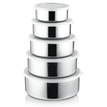 Imagem de Conjunto De Potes Tigelas Aço Inox 5 Peças Com Tampa Resistente VINWER