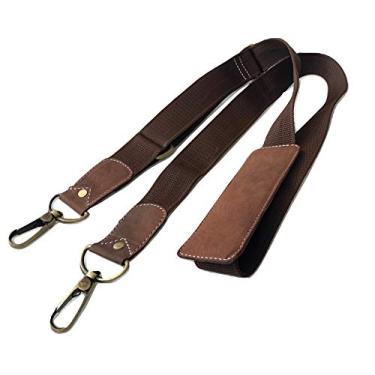 Imagem de Alça de ombro, 132 cm, bolsa universal de reposição para laptop, alça de ombro, bolsa de viagem ajustável e confortável com ganchos de metal para pasta de computador, bolsa carteiro, notebook, marrom